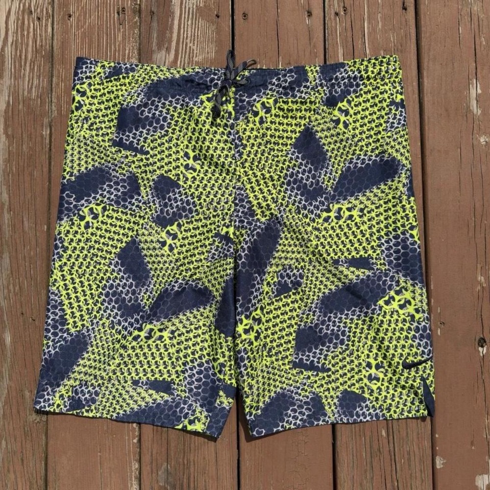 Nike Geometric Print Board Shorts Neon Yellow Navy Blue